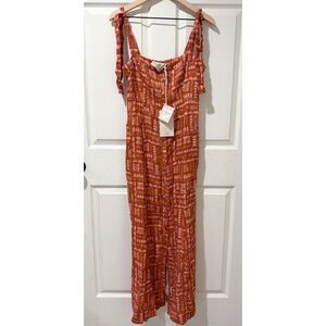 NWT Faherty Anna Kahalekulu Kendall Maxi Dress Red Naupaka Tie Straps Button SM